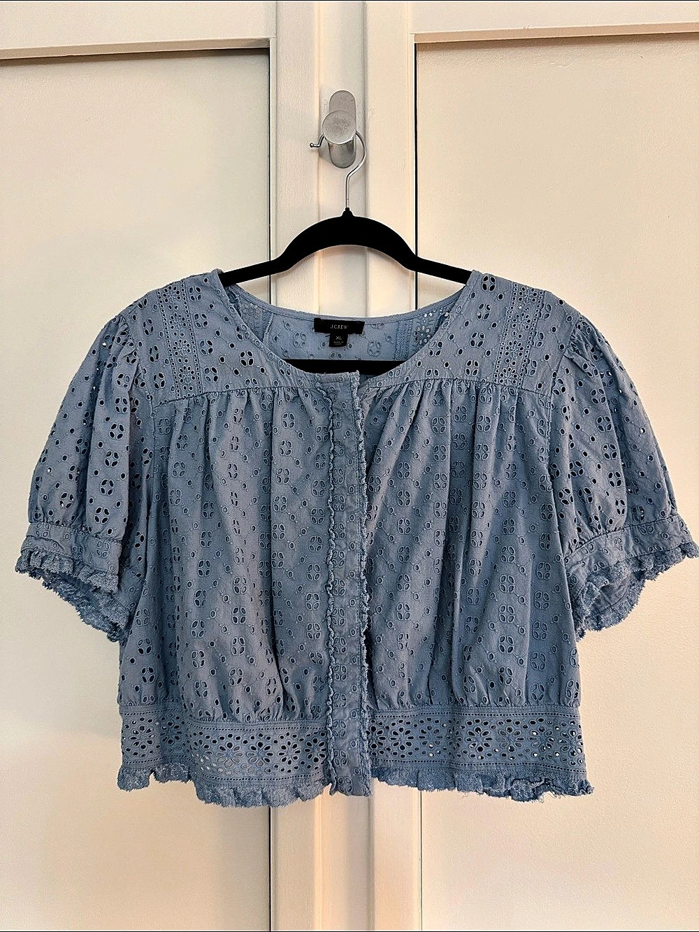 J.Crew Eyelet Blouse in Blue Size XL Like New